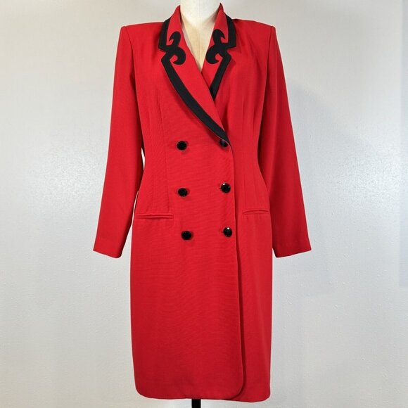 Danny & Nicole Dresses & Skirts - Vintage Danny Nicole Womens Red Double Breasted Dress Coat Padded Shoulders Sz 8